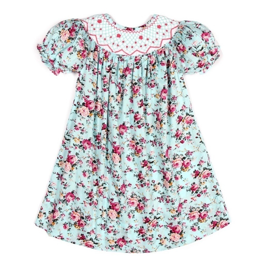 Smocked Floral Embroidered Bishop Dress 1520